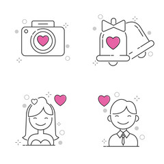 Wedding Icons Set with Outline Style