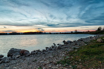 landscape in a lake at sunset