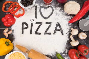Background with natural ingredients for delicious pizza