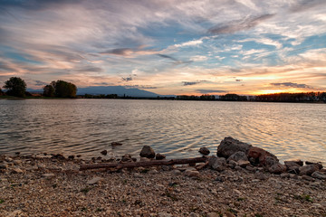 landscape in a lake at sunset