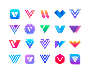 Letters V - logo set. 20 logos