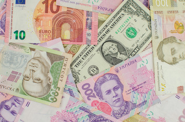 Obraz premium Background of ukraine hryvnia banknotes. Copy space