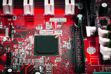 PC electronic board with electrical components.