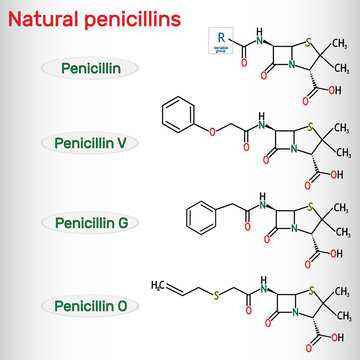 Natural penicillins antibiotic drug molecule. Benzylpenicillin