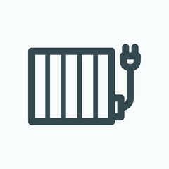 Electric radiator icon, electric metal radiator with plug vector icon