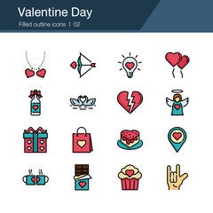 Valentine Day icons. Flat design. For presentation, graphic design, mobile application, web design, infographics, UI. Editable Stroke.
