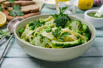 Traditional Italian pasta with green vegetables