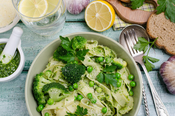 Traditional Italian pasta with green vegetables