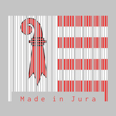 Barcode set the color of Jura flag, The canton of Switzerland with text Made in Jura.