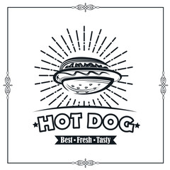 vintage background of hot dog poster for fast food 