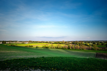 View to village Maisach at sunset
