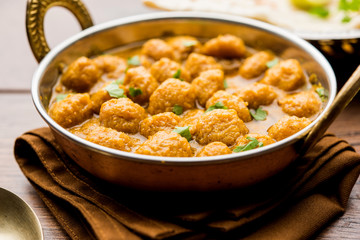Masala Soya Chunk Curry made using Soyabean nuggets and spices - protein rich food from India