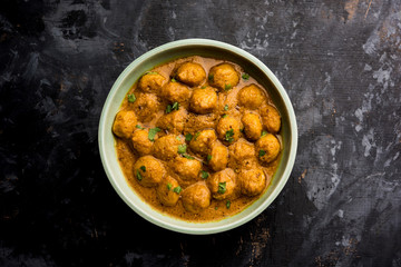 Masala Soya Chunk Curry made using Soyabean nuggets and spices - protein rich food from India