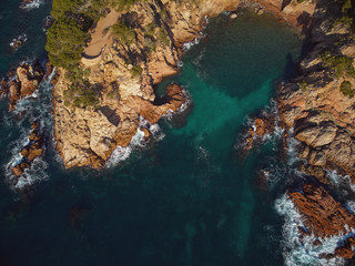Fototapeta na wymiar Drone footage over the Costa Brava coastal near the small town Palamos of Spain