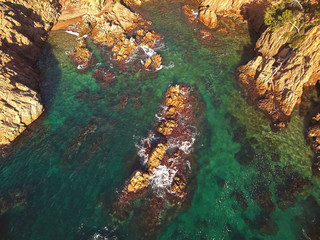 Drone footage over the Costa Brava coastal near the small town Palamos of Spain