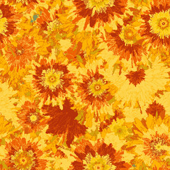 Autumn floral seamless pattern. Bold yellow flowers background. 