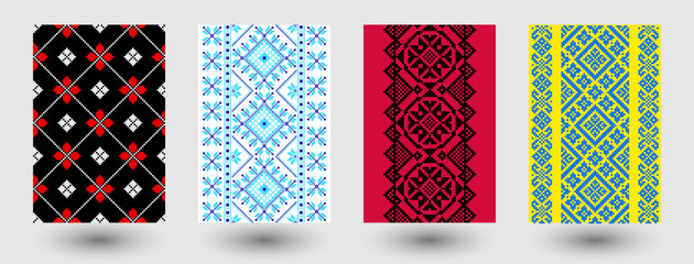 Set of ethnic background in cross-stitch style.  Traditional ukrainian decor.