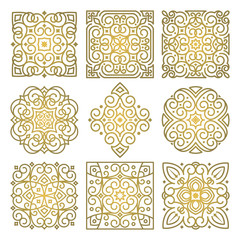 Vector set of square golden patterns of oriental ornament
