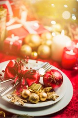 Christmas dinner decorations on table
