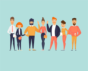 Business characters, team, about us. Flat design vector illustration	