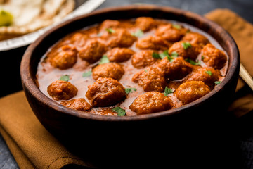 Masala Soya Chunk Curry made using Soyabean nuggets and spices - protein rich food from India