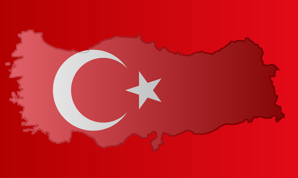 Graphic illustration of a Turkish flag with a contour of its borders
