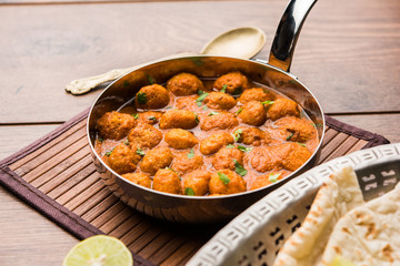 Masala Soya Chunk Curry made using Soyabean nuggets and spices - protein rich food from India