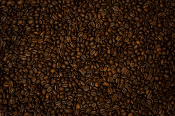 Coffee beans background top view. Close Up.