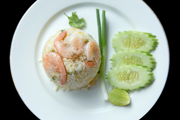 Fried rice thai style with vegetable, Onion, cucumber, coriander.