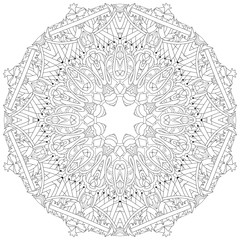 Hand drawn zentangle mandala for coloring page.