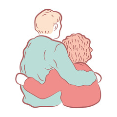 Hand drawn of a couple hugging, simple line vector