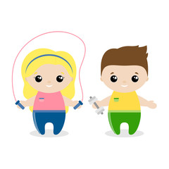 Boy and girl sportsman cartoon style. Set of cute cartoon children in professions. Vector illustration
