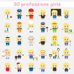 Set of cute cartoon children in professions. Girls in professions. Vector illustration