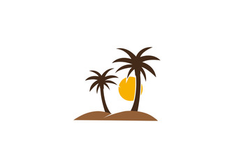 Palms in desert with sun and sand logo