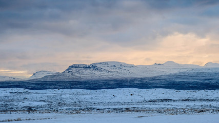 Fototapeta premium Snow mountain landscape view in north iceland