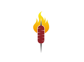 Doner kebab, Turkish meat food, barbecue in fire, Döner, Grill logo