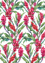 Floral composition of ginger flowers. Seamless background pattern version 1