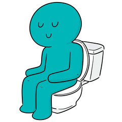 vector of man using flush toilet
