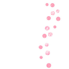 Pink glitter dots confetti on isolated backdrop. Falling sequins with glossy sparkles. Design with pink glitter dots for party invitation, bridal shower and save the date invite.