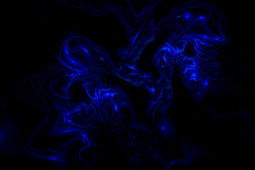 Fototapeta premium Abstract fluorescent blue waves on black background. Fantasy colorful fractal texture. Digital art. 3D rendering.