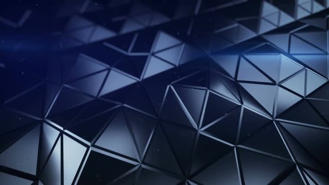 Pyramidal blue surface. Futuristic polygonal shape. Seamless loop 3D render animation 4k UHD 3840x2160