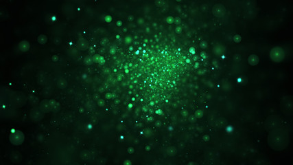 Abstract blurred green lights. Fantasy colorful holiday bokeh background. Digital fractal art. 3d