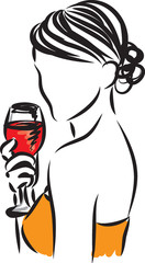 woman illustration with glass of wine vector