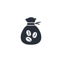 Bag of coffee beans. Vector icon on white background.