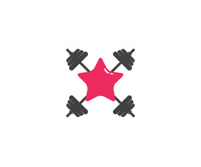barbel fitness gym star weight lifting vector logo design