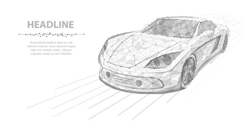 Car. Vector polygonal wireframe high speed motion car isolated on white illustration. Abstract background. - obrazy, fototapety, plakaty