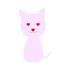 Valentine's Day Poster of Holiday Card with Cute Pink Love Cat. Vector Illustration.