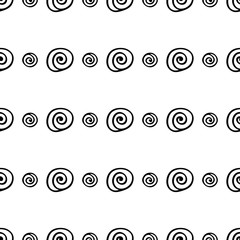 Abstract spiral shells fashion flat seamless vector pattern. Simplified retro illustration. Wrapping scrapbook paper background. Minimalistic style doodle. Element design, wallpaper, fabric printing.