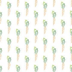 Color carrot vegetable leaf vector plain seamless garden pattern. Simplified retro illustration. Wrapping scrapbook paper background.Childish doodle art. Element for design, wallpaper, fabric printing