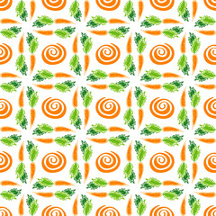 Color carrot vegetable leaf vector plain seamless garden pattern. Simplified retro illustration. Wrapping scrapbook paper background.Childish doodle art. Element for design, wallpaper, fabric printing